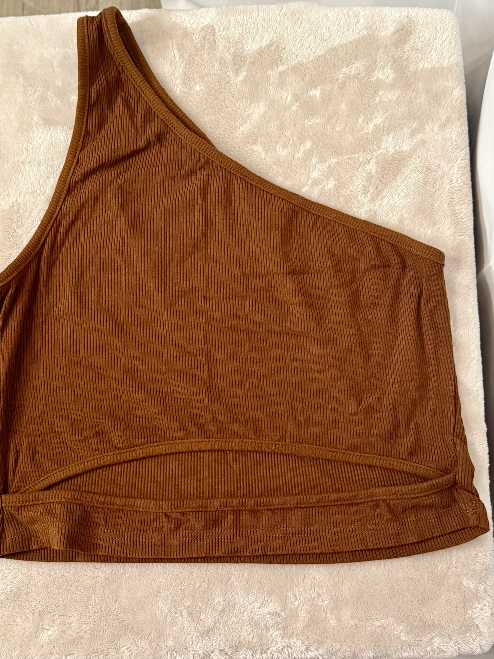 SHEIN Brown One-Shoulder Crop Top with Cut out